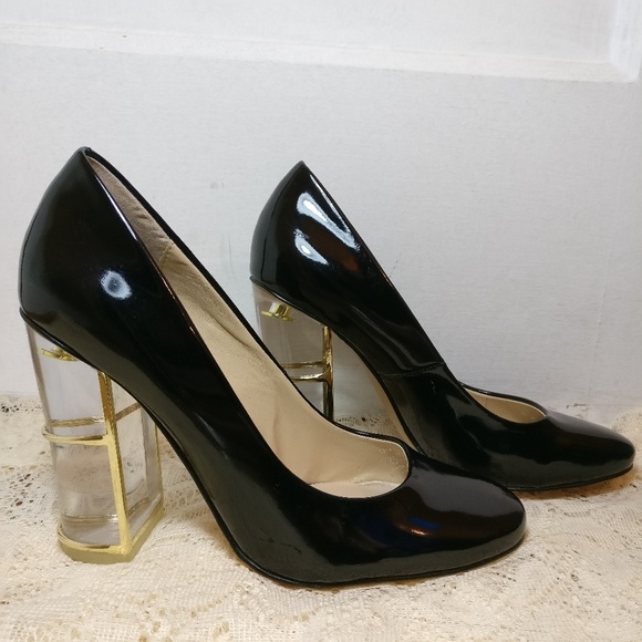 Zara Shoes - Zara Patent Black with Clear Heel Court Shoes